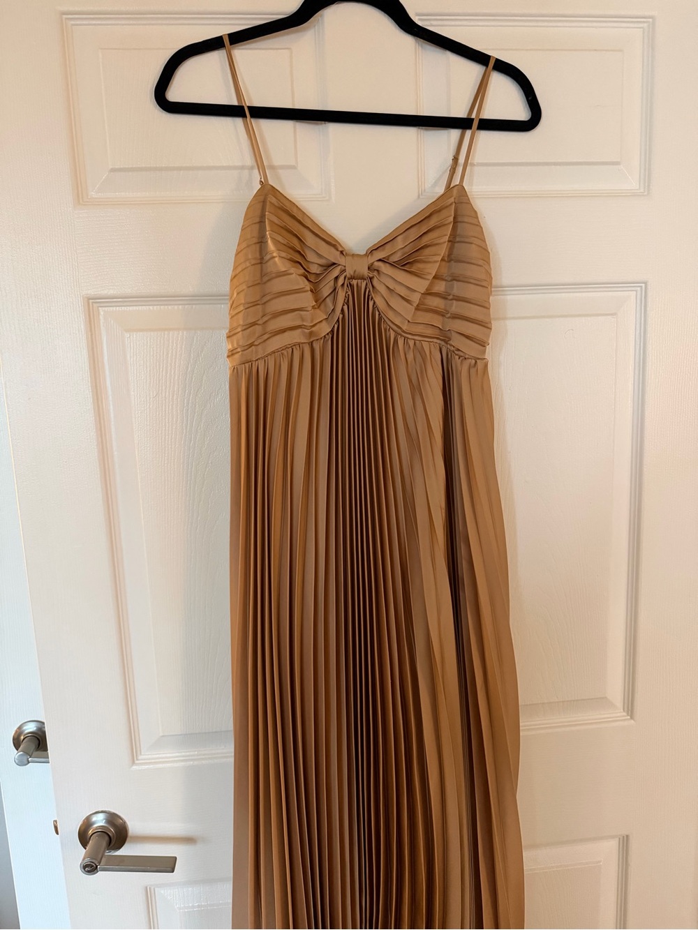 Pleated Spaghetti Strap Maxi Dress in Tan